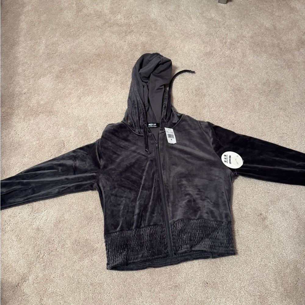 Charcoal Velvet Zip Up Jacket